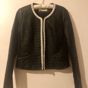 Faux leather jacket with beaded lining